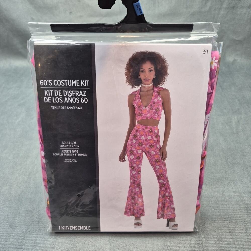 60's Kit Flower Child Hippie Fancy Dress Halloween Adult Costume L/XL